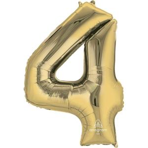 Anagram Number 4 Foil Mylar Party Balloon, 34″, White Gold