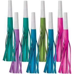 Assorted Colors Starlight Foil Fringed Squawkers (Pack of 8) – 7″ – Reusable and Handy Noisemakers – Ideal for Birthdays, Themed Events & New Year’s Eve Celebrations