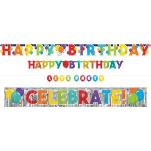 Birthday Celebration Multicolor Paper & Foil Banners (Sizes: 1.6′, 4.5′, 5′ & 7.5′) – Pack Of 4 – Perfect For Fun-Filled Celebrations