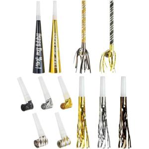 Black, Gold & Silver Party Horns & Blowouts Set (Pack of 50) – Perfect Party Supplies & Party Noise Makers for New Year’s Eve, Graduation Parties, Birthdays & More(Pack of 50)
