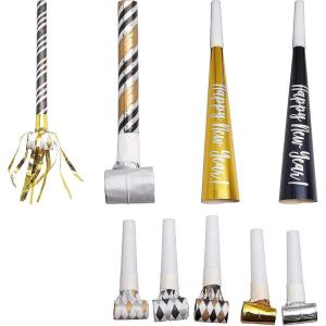 Black, Gold & Silver Party Horns & Blowouts Set (Pack of 50) – Perfect Party Supplies & Party Noise Makers for New Year’s Eve, Graduation Parties, Birthdays & More(3 Packs of 50)