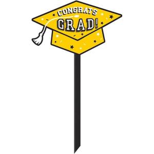 Blue “Congrats Grad” Lawn Sign – 9.75″ x 13.6″ (1 Pc.) – High Quality Material – Perfect Graduation Celebrations & Decorations(Yellow Sunshine)
