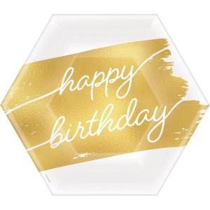 Blush Happy Birthday Hexagon Metallic Plates, 7″ (8-Pack) – Dazzling & Unique Party Plates, Perfect for Birthday Celebrations & Events(Golden Age Birthday)