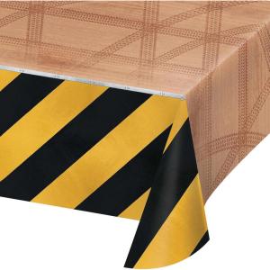 Creative Converting Black and Yellow Construction Zone Plastic Table Cover – 1pc Multi-color, 54 inx 102 in, 1 ct