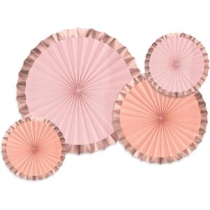 Elegant Rose Gold/Blush Hot-Stamped Paper Fans (Pack of 4) – Premium Quality Decorative Fans with Striking Design – Perfect for Weddings, Events & Parties(Rose Gold/Blush)