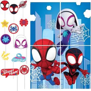 Exciting Bluey Scene Setter with Props – Pack of 16 – Multicolor Paper Decorations – Ideal for Unforgettable Parties, Events & Celebrations(Spidey & His Amazing Friends)