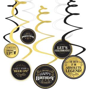 Finally 21 Spiral Decorations – Pack of 12 – Iridescent Hot-Stamped Foil Spirals with Cutouts – Perfect for 21st Birthday Celebration Decorations(Better with Age Birthday)