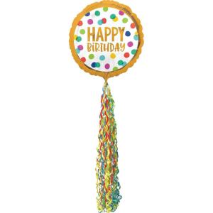 Giant Multicolor Happy Dots Birthday Balloon with Tail, 32in