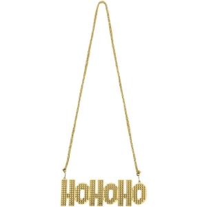 Gold Christmas Ho Ho Ho Necklace – 32″ (1 Count) – Festive Lightweight Plastic Jewelry, Perfect For Holiday Celebrations(Pack of 1)