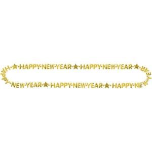 Gold Happy New Year Bead Necklaces – 32″ (Pack of 1) – Festive & Durable Plastic Party Accessory for Ultimate NYE Celebration(Gold)