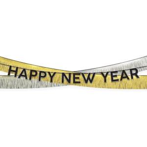 Gold & Silver Happy New Year’s Tinsel Garland Banner Kit – 5.25″ x 115″ (1 Set) – Ideal for Parties & Celebrations