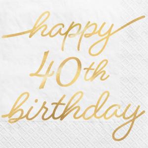 Golden Age 40th Birthday Paper Party Napkins – 5″ x 5″ | White | Pack of 16(40th)