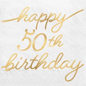 Golden Age 40th Birthday Paper Party Napkins – 5″ x 5″ | White | Pack of 16(50th)