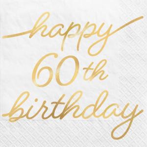 Golden Age 40th Birthday Paper Party Napkins – 5″ x 5″ | White | Pack of 16(60th)