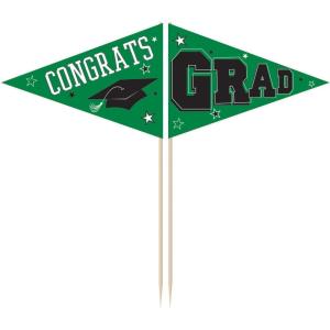 Graduation Party Picks – 2.5″ – 3″ | Pack of 36, White(Green)