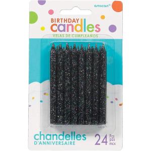 Large Black Glitter Spiral Candles – 3.25″, 24 Pieces – Elegant Party Candles for Cake Decoration & Celebrations