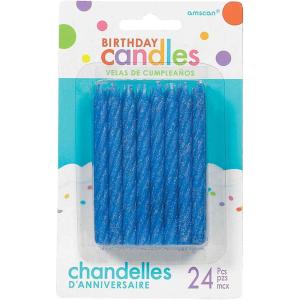 Large Blue Glitter Spiral Candles – 3.25″, 24 Pieces – Elegant Party Candles for Cake Decoration & Celebrations