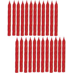 Large Red Glitter Spiral Candles – 3.25″, 24 Pieces – Elegant Party Candles for Cake Decoration & Celebrations