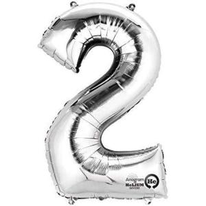Mayflower Distributing 62914 34 IN. 2 SILVER NUMBER SHAPE BALLOON -PKG