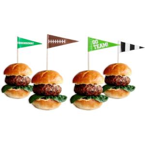 Multicolor Football Flag Wooden Food Picks – 2.5″, 36 Pieces – Perfect for Game Day, Sports Parties, Birthdays, and Themed Events