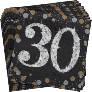 Multicolor Sparkling Celebration 30 Beverage Paper Napkins (5″ x 5″) 16 Count – Premium Quality & Absorbent Napkins, Perfect For 30th Birthday Parties