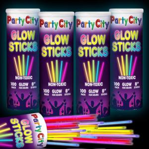 Party City 50 Glow Sticks Bulk Party Pack 8”– Neon Glow in the Dark Party Supplies, Glowsticks with Connectors Bracelets & Necklaces, Light Up Favors for Kids, Adults, Birthdays, Parties, Decorations(400 8″ Glow Sticks)