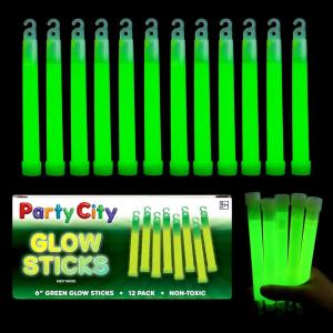 Party City Green Glow Sticks Bulk Pack 6”- 25pk Glow in the Dark Sticks for Kids, Waterproof Camping Survival Ultra Bright Emergency Light Stick with String, Neon Glowsticks Party Supplies Favors(12 Pack Green)