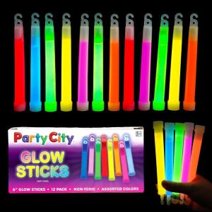 Party City Green Glow Sticks Bulk Pack 6”- 25pk Glow in the Dark Sticks for Kids, Waterproof Camping Survival Ultra Bright Emergency Light Stick with String, Neon Glowsticks Party Supplies Favors(Multicolor 12pk)