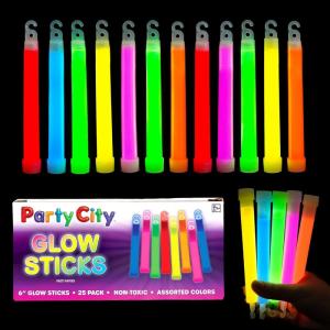 Party City Green Glow Sticks Bulk Pack 6”- 25pk Glow in the Dark Sticks for Kids, Waterproof Camping Survival Ultra Bright Emergency Light Stick with String, Neon Glowsticks Party Supplies Favors(25pk Multicolor)