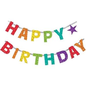 Rainbow Prismatic Happy Birthday Banner – 7.8′ x 6.5″ (Pack Of 1) – Sparkling Letter Party Decoration For All Ages
