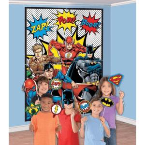 Sonic Scene Setter with Props – Pack of 16 – Multicolor Paper & Cardstock Decorations – Ideal for Themed Parties, Events & Celebrations(Justice League Heroes Unite)