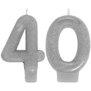 Sparkling Celebration 40th Silver Numeral Candles – 3″ (Pack of 2) – Vibrant & Eye-Catching Design – Ideal Party Accessory