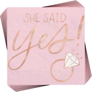 Sparkling “She Said Yes” Hot Stamped Beverage Napkins (5″ x 5″) – Pack Of 16, Adorable Pink Napkins – Perfect For Bridal Shower & Engagement Celebrations