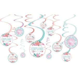 Swirl Decorations (Pack of 12) – 5″ & 7″ – Foil & Plastic Hanging Swirls – Perfect for Memorable Birthday Parties, Blush Birthday(Free Spirit)
