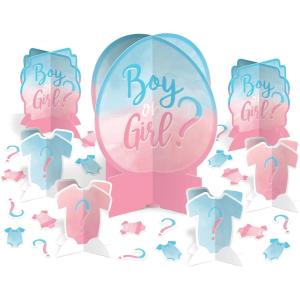The Big Reveal “Boy or Girl” Table Centerpiece Decorating Kit – 27 Pc Set – Multicolor & Durable Paper Materials, Perfect For Baby Showers & Gender Reveal Parties