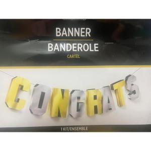 Vibrant Grad “Congrats” Dimensional Banner – 12″ Bold Silver & Gold Color, Perfect for Graduations or Celebratory Events(1 Set)