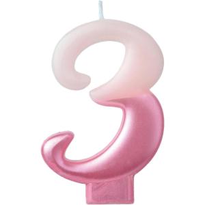 Vibrant Pink Numeral Candle #4-3.75″ | Premium Wax & Metallic Design – Perfect for Birthdays, Anniversaries & Themed Parties (1 Pc.)(Numeral #3)