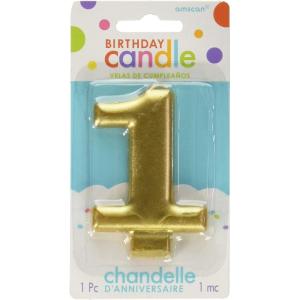 amscan Birthday Celebration, Numeral #1 Metallic Candle, Party Supplies, Gold, 3 1/4″ – 170417