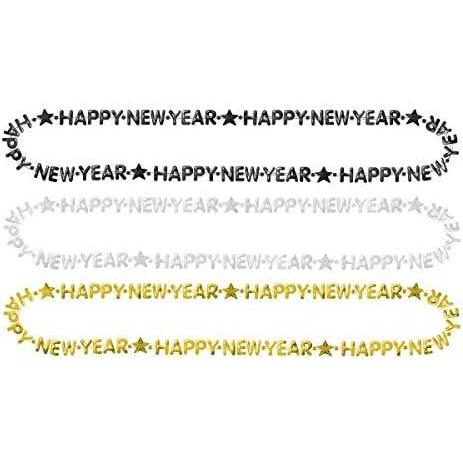 imageAmscan Stunning Happy New Year Metallic Plastic Bead Necklaces 32quot Pack of 3 Festive Black Silver Gold Accessory Perfect for Party Celebrations