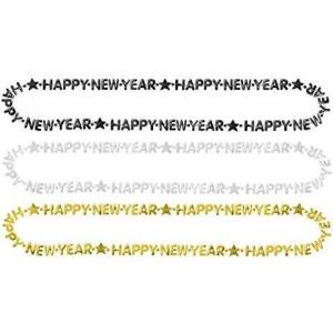 Amscan Stunning Happy New Year Metallic Plastic Bead Necklaces – 32″ (Pack of 3) | Festive Black, Silver, Gold Accessory, Perfect for Party Celebrations