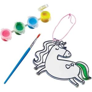 Unicorn Suncatcher Kit (3.9″ x 4.3″) – Includes 4 Vibrant Paints, Paintbrush, String – Perfect for Gifts & Party Favors – 1 Set