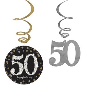 Amscan Sparkling Celebration 40 Foil Swirl Decorations – (Pack of 12) – Durable & Vibrant Design – Perfect for Parties, Events, & Festivities(50th)