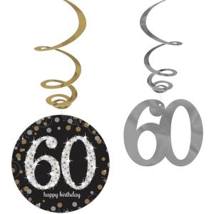 Amscan Sparkling Celebration 40 Foil Swirl Decorations – (Pack of 12) – Durable & Vibrant Design – Perfect for Parties, Events, & Festivities(60th)