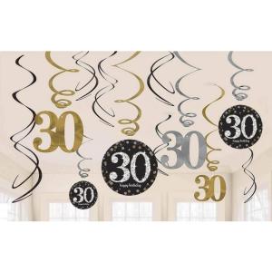 Amscan Sparkling Celebration 40 Foil Swirl Decorations – (Pack of 12) – Durable & Vibrant Design – Perfect for Parties, Events, & Festivities(Sparkling 30 Hanging Swirls)