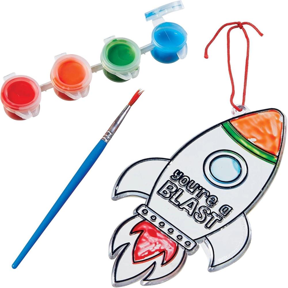imageMulticolor Rocket Ship Suncatcher Kit  Includes 1 Suncatcher 4 Paints 1 Brush String 42quotx 39quot  Fun Design Perfect Gift for Kids ampamp Art Lovers