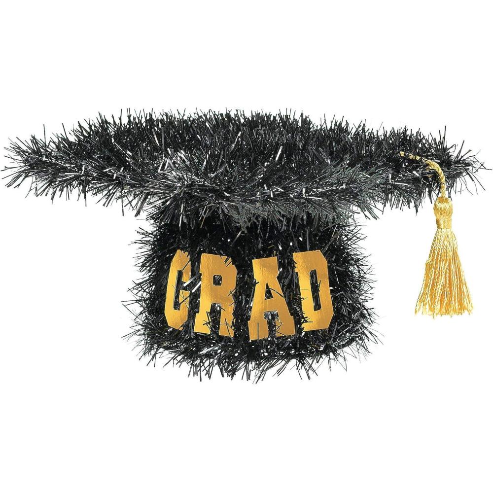 imageAmscan Black ampamp Gold Tinsel Graduation Cap Decoration