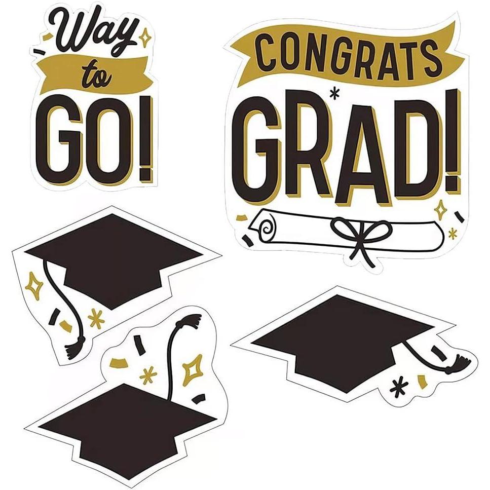imageBlack White ampamp Gold Congrats Grad Corrugated Plastic Yard Signs 5ct