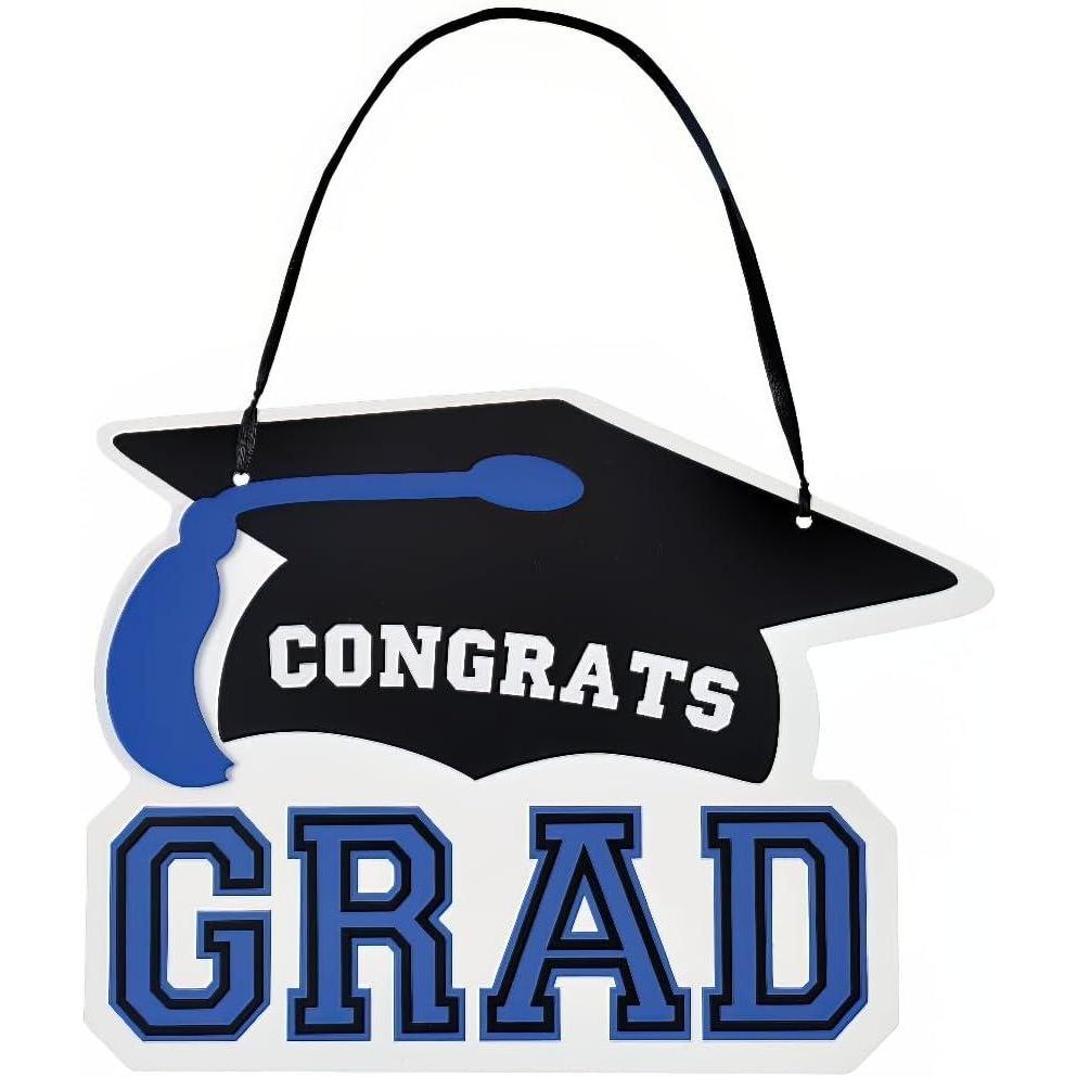 imageBlue Congrats Grad MDF Hanging Sign 1015in x 76inMulticolor