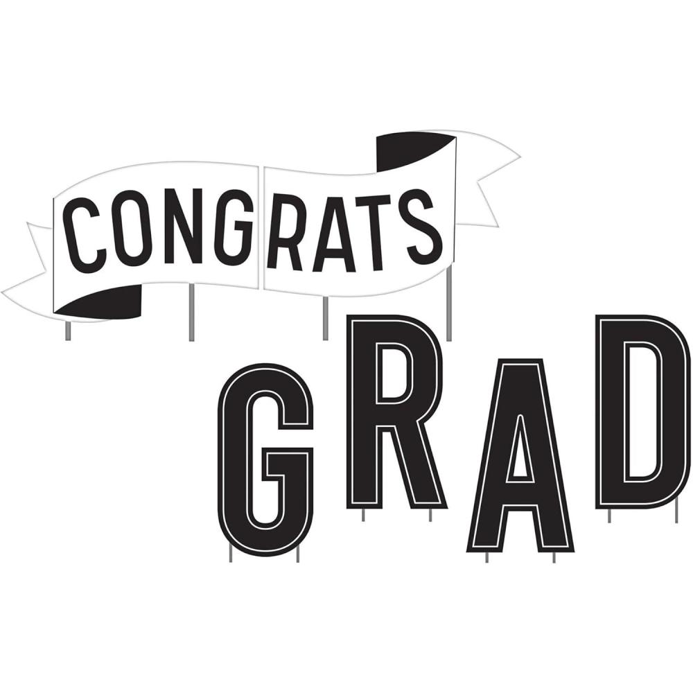imageCongrats Grad Plastic ampamp Metal Yard Sign Kit 14in 6pcPack of 6