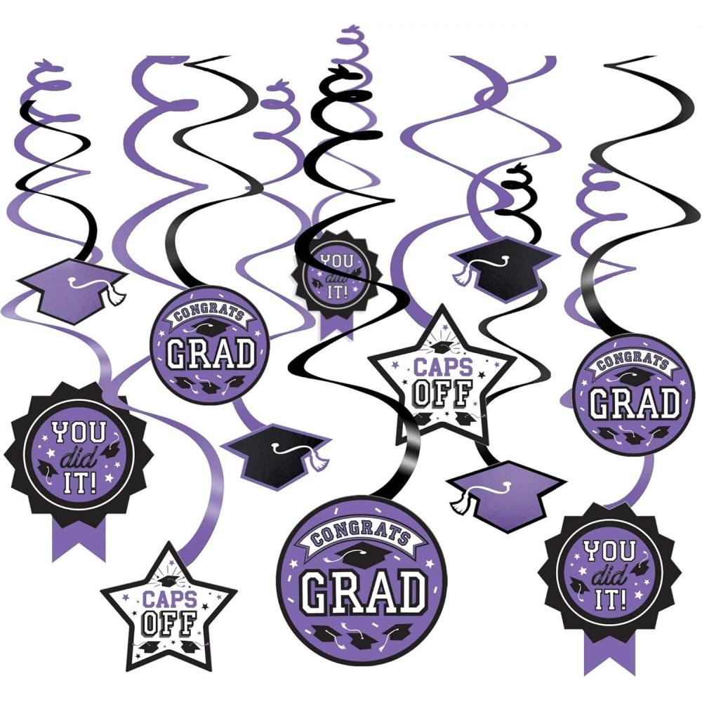 imageRoyal Blue Grad Paper Swirl Decorations Pack of 12 5quot ampamp 7quot Perfect for Graduation Parties and CelebrationsPurple